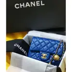 全新真品 CHANEL 皇家藍 小羊皮 MINI COCO 18 金球鍊 方胖包 AS1786 現貨