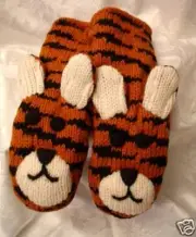 deLux TIGER MITTENS knit ADULT puppet FLC LINED halloween costume HAT SEPARATE