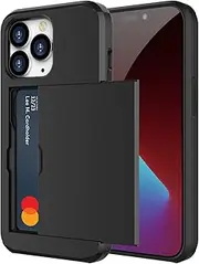ZUSLAB iPhone 14 Pro Case Slide Armor Card Holder Protective Shockproof Hard Back Cover for Apple - Black