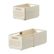 2PCS Large Cream Retractable Simple Assembled Clothes Kitchen Beverage Sundries Multi-Purpose Collapsible Organizer Drawer Storage Box Bin