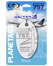 United Airlines Boeing 757-200 Tail #N559UA White Aluminum Plane Skin Bag Tag