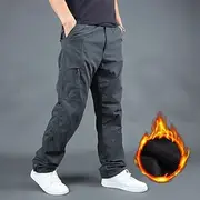 Men's Cargo Pants Cargo Trousers Work Pants Zip Leg Solid Color Thermal Warm Fleece Lining Weekend Streetwear Casual Formal ArmyGreen Black