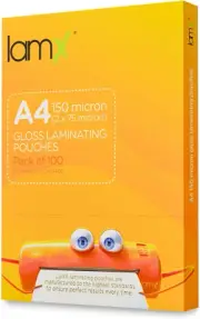 Lamx A4 Laminating Pouches 150 Micron Static Free with Easy Access Box Pack of 1