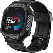 [Spigen] Rugged Armor Pro for Fitbit Versa 4/ Sense 2 Band Case, Rugged Unibody Design Precise Cutouts Flexible TPU Adjustable Bands Raised Edge Cover - Black