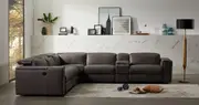 Corner Sofa Square Wedge Finest Genuine Leather Grey Electric Recliner Storage Drawer with 2x Cup Holders Lounge Set for Living Room