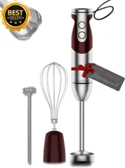 3-in-1 Immersion Hand Blender, Titanium Blades, 12-Speed, Whisk & Frother, Red