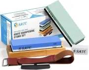 SATC 4 Sided Knife Sharpening Stone professional Dual Grit with Base & Strop.