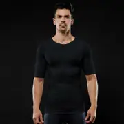 Men Body Shaper Compression Shirt Slimming Tops Abdominal Shapewear Workout T Shirt Black M