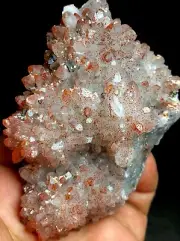 243g Natural Red Quartz Crystal Geode Cluster&Chalcopyrite h57