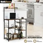 Wooden [MICROWAVE SHELF+BASKET DRAWER+HOOK] Industrial Rustic Kitchen Baker Rack