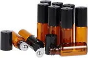 10 Pcs 5ml Essential Oils Roller Bottle Amber Glass Roll-on Bottles Stainless Steel Roller Ball Essential Oil Jar with 3ml Dropper