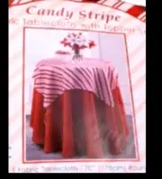 Christmas Red Tablecloth 70 in. Round with Candy Cane Stripe Topper 36 in.