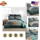 Reversible King Size Cotton Bedspread Quilt Set - Vintage Floral Patchwork