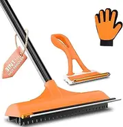 3 in 1 Carpet rake Kit for Pet Hair Removal Tool - 58"Adjustable Handle,Rubber Broom,2 in 1 Handheld Brush,Pet Grooming Glove，Carpet Scraper Brush for Rugs,Couch,Floors,Fumiture,car,Dogs & Cats