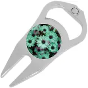 Teal Daises Golf Ball Marker Divot Repair Tool Bottle Opener