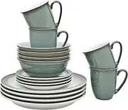 Denby - Regency Green Dinner Set for 4-16 Piece Ceramic Green, White Tableware Set - Dishwasher Microwave Safe Crockery Set - 4 x Dinner Plates, 4 x Small Plates, 4 x Cereal Bowls, 4 x Mugs