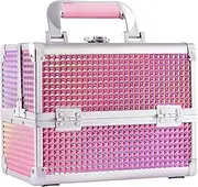 Joligrace Makeup Box Vanity Case Cosmetic Organiser Box Beauty Storage Train Case with Mirror, Holographic Pink, M