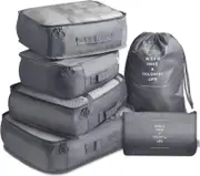 6 Pcs Waterproof Compression Packing Cubes Large Travel Luggage Organizer Storage (Grey)