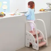CostwayThree-Step Stool with Safety Handles and Non-slip Pedals for Toddlers-Pink