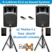 E-Lektron 1800W 2X15" inch TWS Portable Bluetooth Speakers UHF Microphone Stands