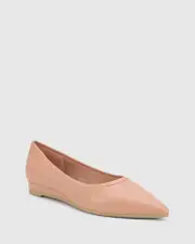 Almara Petal Pink Leather Pointed Toe Wedge Flat.
