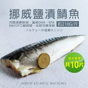 【優鮮配】厚片超大油質豐厚挪威薄鹽鯖魚10片(210g/片)