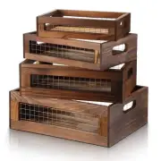 4 Pcs Wooden Nesting Countertop Baskets Set 4 Size Wooden Storage Box with Ha...