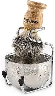 Anbbas Badger Hair Shaving Brush with Wooden Handle Stainless Steel Shaving Stand and Shaving Soap Bowl for Men Wet Shave