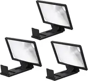 CANIGHT 3 Pcs Phone Magnifying Glass Cellphone Stand Magnifier Magnifying Mirror Cell Phone Stand Magnifying Glasses Mobile Phone Screen Enlarger Cellphone Rack Black Pp