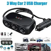 3 Way 2 USB Socket Charger 12V Car Cigarette Lighter Splitter Multi Socket LED Car Fast Charger Adapter
