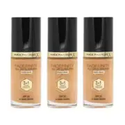 3x Max Factor Face Finity All Day Flawless 3 in 1 Foundation 87 Warm Caramel 30m