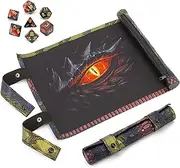 CASEMATIX Dice Rolling Tray and Dice Mat with 7 Included Roleplaying Dice Compatible with Dungeons and Dragons & D&D - Scroll Rolling Tray and Travel Dice Holder for Storing up to 14 Game Dice
