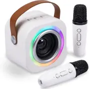 Mini Karaoke Machine for Kids & 2 Wireless Mics, Voice Changer Fun Effects Gifts