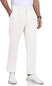 MoFiz Mens Casual Golf Pants Classic Fit Linen Cotton Lightweight Work Dress Pants with Pockets