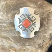 Native American Orange Spiny Oyster Navajo Ring Sterling Silver Size 8 13717