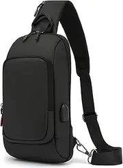[Qiccijoo] Sling Bag Crossbody Backpack for Men Women Small Sling Backpack Travel Hiking Backpack with USB Charger Port Anti Theft Shoulder Bag Multipurpose Chest Bag(Black)