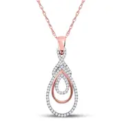 10k Rose Gold Round Diamond Triple Nested Teardrop Pendant 1/4 Cttw