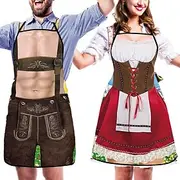 Couple's 2 PCS Oktoberfest Apron Oktoberfest Party Couple German Dirndl with Adjustable Tying Ropes Cooking Gardening BBQ Baking Funny Costumes Munich Wiesn Ha