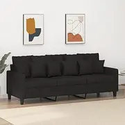 3-Seater Sofa Black 180 cm Fabric - Comfortable and Durable Couch for Living Room, Small Spaces, Apartments - Modern Design with Sturdy Metal Frame and Thick Padded Seats