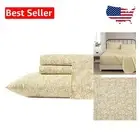 Elegant Twin XL Cotton Percale Floral Sheets - Lightweight & Breathable Gold Set