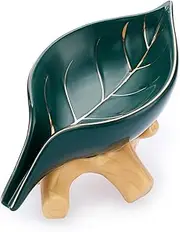 JUXYES Ceramic Soap Dish Holder Self Draining, Unique Waterfall Soap Dish Leaf Shape Decorative Soap Dish Tray Tabletop Drainable Soap Saver Bathtub Waterfall Soap Dish Holder for Bathroom Shower