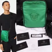 NEW $1100 VERSACE Men's Green Nylon LA MEDUSA LOGO Crossbody Messenger BAG NWT