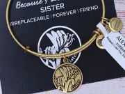 NEW NWT Alex and Ani Because I Love You Sister Charm Bangle Gold Bracelet W/Card