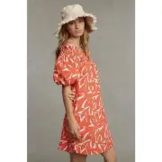 TWO by WHIT Anthropologie Sz SP Small Petite Red Print Banana Leaf Mini Dress NW