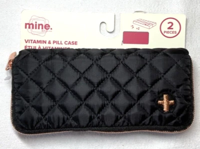 MINE VITAMIN PILL CASE POD 14 COMPARTMENTS & COVER BLACK NIP