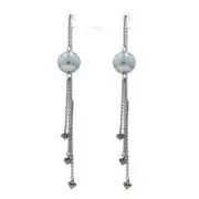 White Gold Tahitian Pearl Diamond Threader Earrings - 18k .85ctw Black Rhodium
