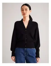 [Basque] Sustainable Viscose Blend Button Front Cropped Cardi in Black