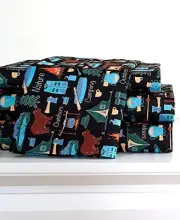 Campsite Sheet Set with Retro Camping Print,4 pcs - Queen Sheets Multicolored