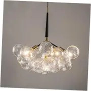 Mid-Century Bubble Ball Chandelier Clear Swirled Blown Glass 6-Light Cluster