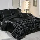 8 Pieces Silk Like Black Comforter Set Queen Size Satin Comforter with Sheet ...